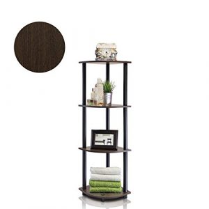 Furinno 12078DB-WG/BK Turn-n-Tube Multipurpose 4-Tier Corner Shelf, Dark Brown Grain/Black