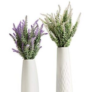 Artificial Lavender Flowers Bouquet with Special White Ceramic Vases for Home, Party & Wedding Décor – Set of 2