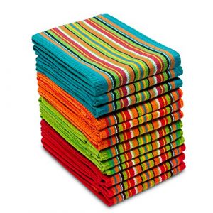 Cotton Craft 12 Pack Salsa Stripe Multi-Color Kitchen Towels 16×28 Inches- 100% Cotton