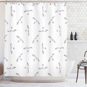 Ambesonne Lavender Shower Curtain by, Curvy Herbal Stems Healing Aroma Nature Inspired Artwork in Watercolors, Fabric Bathroom Decor Set with Hooks, 75 Inches Long, Sage Green Lavender