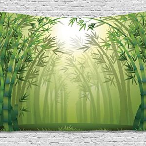 Ambesonne Bamboo Tapestry, Image of Bamboo Trees in Rain Forest Far Eastern Wildlife Tropical Nature Inspired Style, Wall Hanging for Bedroom Living Room Dorm, 60 W X 40 L Inches, Green